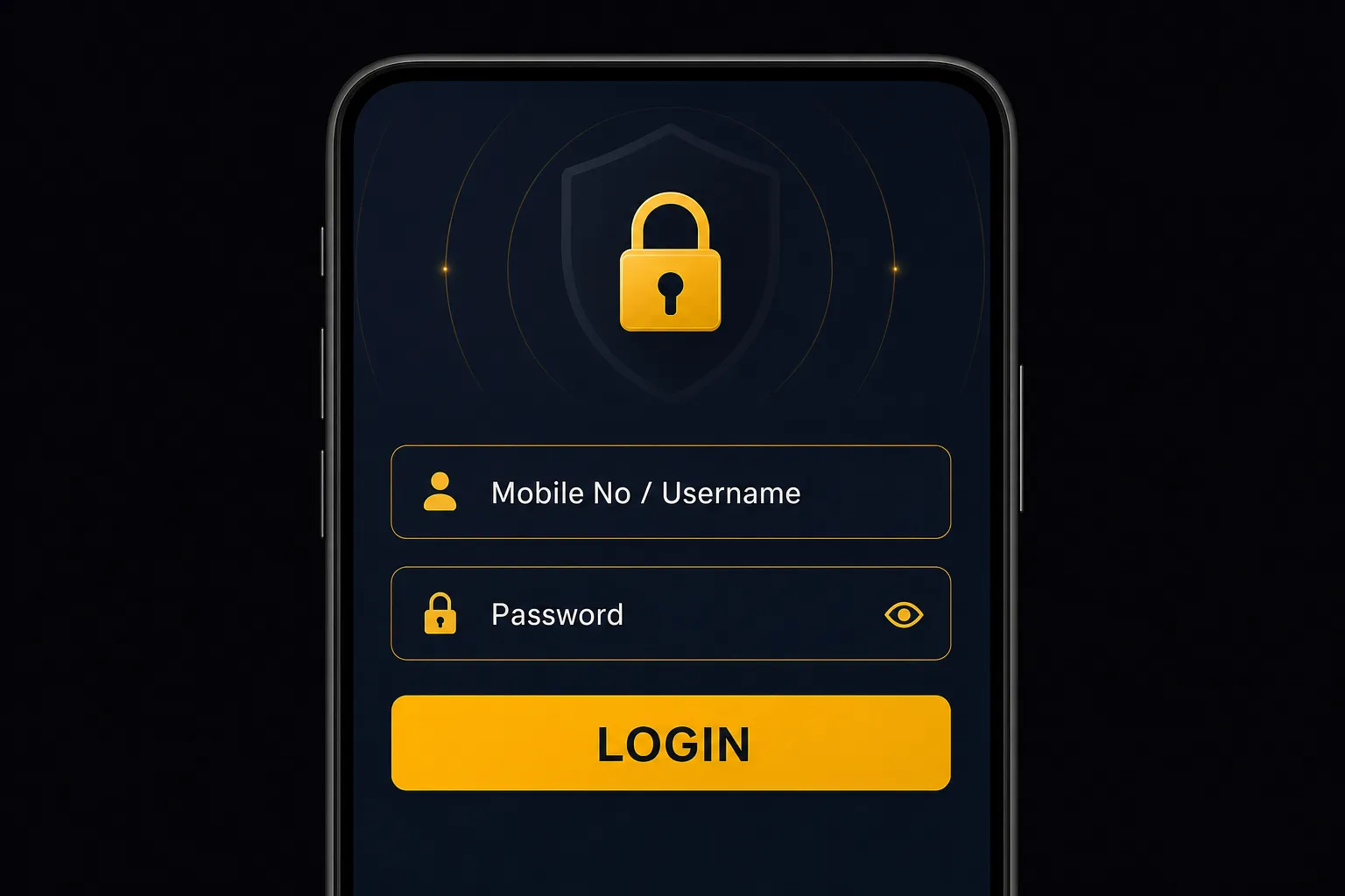 Mobile login screen mockup with phone number and password fields