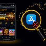 Smartphone showing Kaboom77 mobile website with no app store listing